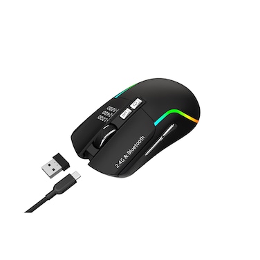 Green Lion Rechargeable Gaming Mouse, Adjustable DPI 1200-2400-3200, 7 Customizable Keys, 2.4GHz Wireless, Bluetooth 5.2, RGB Lights, ABS Build, 10m Operating Range - Black
