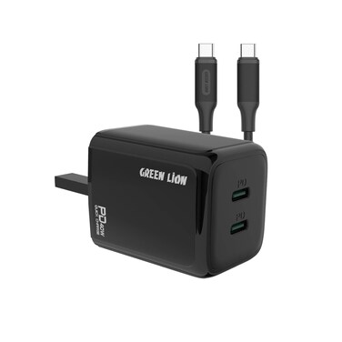 Green Lion 40W Dual PD Wall Charger With USB-C To USB-C Cable 1M UK, Fast Charging with 2 USB-C Outputs, Charging Protection, 40W Power Delivery for Efficient Charging
