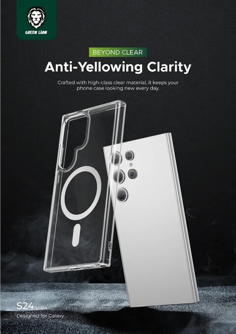 كفر جرين ليون كريستال شفاف لـ Samsung Galaxy S24 Plus، حماية ضد الميكروبات، حماية للكاميرا، قبضة مريحة، مقاوم للبصمات، فتحات أنيقة، متوافق مع MagFit كريستال
