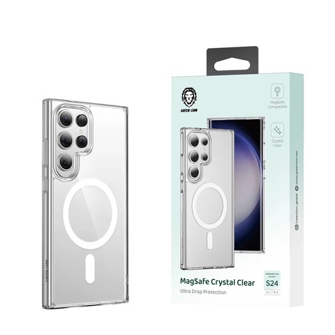 كفر جرين ليون كريستال شفاف لـ Samsung Galaxy S24 Plus، حماية ضد الميكروبات، حماية للكاميرا، قبضة مريحة، مقاوم للبصمات، فتحات أنيقة، متوافق مع MagFit كريستال
