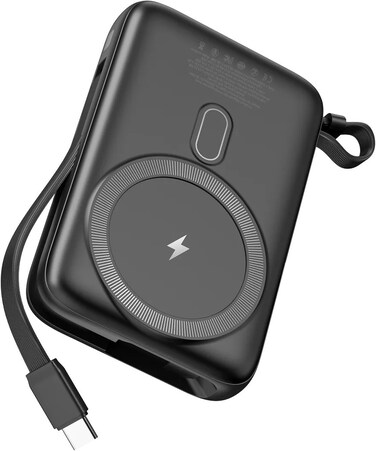 Green Lion Luzern 20000mAh Power Bank, Compatible with MagSafe, Lightweight, LED Display, Built-in USB-C &amp; Lightning, 22.5W USB-A, 20W PD, 15W Wireless Output - Black