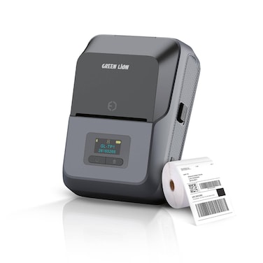 Green Lion Thermal Printer, 203 DPI Resolution, Rechargeable Lithium Battery 1500mAh, Bluetooth &amp; Type-C USB Connectivity, 57mm Maximum Paper Width, TFT Screen, Prints 12-14 Rolls on Single Charge