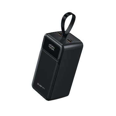 Green Lion Power Tank 50000mAh Power Bank with Built-in Cables, 22.5W Power Delivery, Fast Charging Support, LED Display, Long Battery Life, Multi-Device Charging - Black
