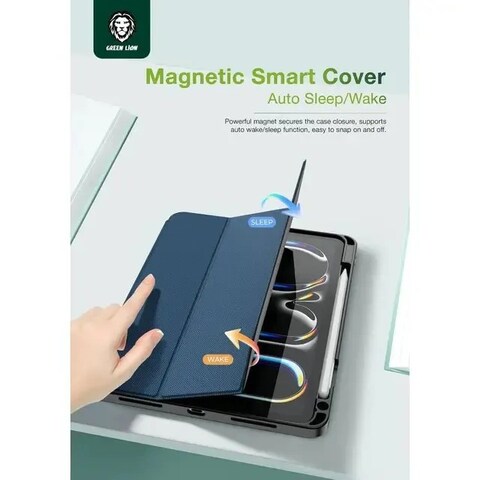 Green Lion Hogo Premium Case for iPad Pro 11&quot;, Pencil Holder, Magnetic Smart Cover, 2-Way Viewing &amp; Typing, Auto Wake, Slim &amp; Lightweight, Adjustable Handle (Blue)

