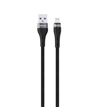 كابل Green Lion USB-A إلى Lightning مضفر بطول 1 متر 12 واط، شحن ومزامنة، شحن آمن وموثوق، سرعة نقل 480Mbps، توافق واسع، يتحمل 10,000 انحناء، غلاف من الألمنيوم - أسود
