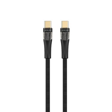 Green Lion Transparent Cable USB-C to USB-C,Charge &amp; Sync,Secure &amp; Safe,480Mbsp Transfer Speed,Wide Compatible,100W Charging,10000 Bends,1 Meter Cable, Aluminum Shell With LED Light - Black