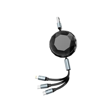 Green Lion 5-in-1 Diamond Retractable Cable, USB-C to USB-C, USB-C to Lightning, USB-A to USB-C, USB-A to Lightning, 1.2M Length, 60W Charging, 480Mbps Data Transfer, Black
