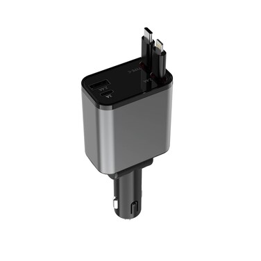 Green Lion Retractable 50W Car Charger, 30W Max USB-C Cable Output, 80cm Cable Length, Digital Display, 180&deg; Adjustable Angle, Compact Design for Flexible In-Car Charging
