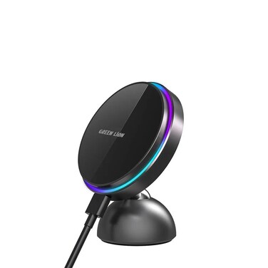 Green Lion MagPrime Car Charger Holder, Secure &amp; Stable, Flexible Design, RGB Lighting, MagSafe Compatible, 17 Strong Magnets, 15W Fast Charging, Multiple Power Outputs &ndash; Black
