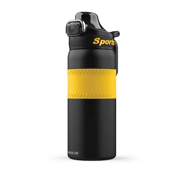 Green Lion Athlete Thermal Bottle, 550ML Capacity, Stainless Steel, Narrow Mouth, Easy Press Button, Anti-Corrosion, Double Wall Vacuum Insulation, Yellow