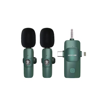 Green Lion 3 In 1 Microphone, Type-C/Lightning/Aux Compatibility, 20-20kHz Frequency Response, 80mAh Receiver Battery, 60mAh Microphone Battery, 5 Hours Working Time, 20-30m Transmission Range
