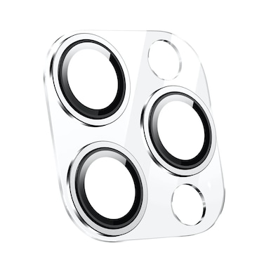 واقي عدسة كاميرا جرين لايون HD برو متوافق مع آيفون 15 برو/15 برو ماكس، زجاج متين 9H، امتصاص كامل التغطية، مضاد للانعكاس، حلقة معدنية، تركيب سهل - فضي
