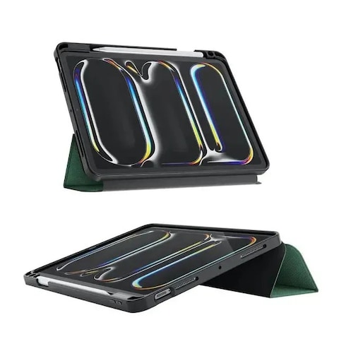 غرين ليون هوغو كيس بريميوم مع حامل قلم يتوافق مع iPad Pro Air 11"، حامل ثلاثي ثابت، تصميم نحيف وخفيف الوزن، وضعية نوم/استيقاظ تلقائية، حامل قلم مدمج، وضعيتان للعرض (أخضر)
