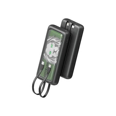 Green Lion Le Lion Integrated 10000mAh Power Bank, Built-in Cables, LED Indicator, USB-C + USB-A + USB-C Cable + Lightning Head Output, USB-C Input, Portable Design
