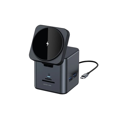 Green Lion 9-in-1 MagFit Type-C Docking Station, PD 100W Output, 3x USB 3.0 Fast Transmission, 15W Wireless Charging, HDMI, RJ45, SD/TF Slots, Universal Compatibility &ndash; Black
