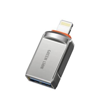 محول جرين لاين OTG من USB-A إلى لايتنينج، توافق واسع، نقل بيانات سريع، هيكل من سبائك الزنك، شحن 120 واط، نقل بسرعة 480 ميجابت في الثانية، يدعم الهواتف والأجهزة اللوحية وأجهزة اللاب توب - رمادي
