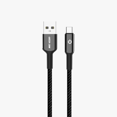 كابل Green Lion USB-A إلى USB-C مضفر، شحن ومزامنة، آمن ومستقر، سرعة نقل 480Mbps، توافق واسع، شحن سريع 18 واط، يتحمل 10,000 انحناء، مادة سبائك الزنك المتينة - أسود
