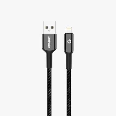 كابل جرين لايون USB-A إلى Lightning المضفر، شحن ومزامنة، آمن وموثوق، سرعة نقل 480 ميجابت في الثانية، متوافق على نطاق واسع، شحن 15 واط، يتحمل 10000 انحناء، مادة سبائك الزنك المتينة - أسود
