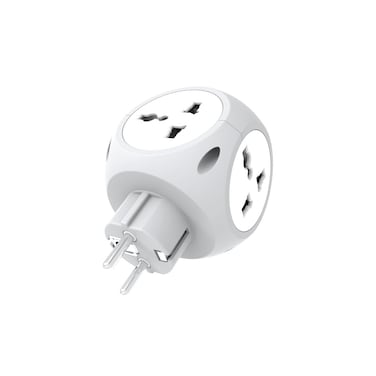 Green Lion Multiport Travel Adapter EU, 4 AC Sockets, 2 USB-A Ports, 1 USB-C Port, Total Output 10.5W, 3500W Power, 16A Rated Current, Compact &amp; Durable Design, White
