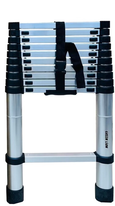 سلم جرين لايون التلسكوبي، 11 خطوة، ارتفاع جانب واحد 3.2 متر، سعة تحميل 150 كجم، بناء من سبائك الألومنيوم، قابل للطي، أغطية قدم غير قابلة للانزلاق، قفل أمان، دواسات معززة، رمادي

