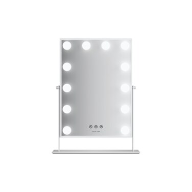 Green Lion Glam Shine Makeup Mirror with 12 LED Lights, 3500k to 6500k Color Temperature, 360&deg; Rotation, Touch Control, White

