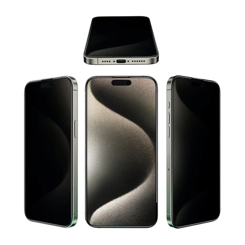 واقي الشاشة جرين لاين لجهاز iPhone 15 Pro Max مقاس 6.7 إنش، زجاج حماية Anthony بزاوية خصوصية 360 درجة، فلتر خصوصية بأربع زوايا، متانة قصوى، مقاوم للدهون، مضاد لبصمات الأصابع، مانع للتجسس
