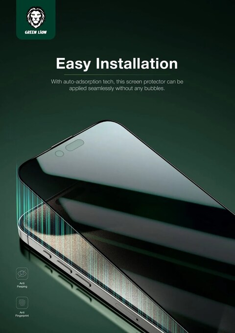 واقي الشاشة جرين لاين لجهاز iPhone 15 Pro Max مقاس 6.7 إنش، زجاج حماية Anthony بزاوية خصوصية 360 درجة، فلتر خصوصية بأربع زوايا، متانة قصوى، مقاوم للدهون، مضاد لبصمات الأصابع، مانع للتجسس
