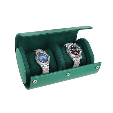 Green Lion Duo Watch Roll Case with 2 Watch Slots, Premium Genuine Leather, Snap-Button Closure, Protective Interior, Compact &amp; Travel-Friendly Storage - Rolex Green
