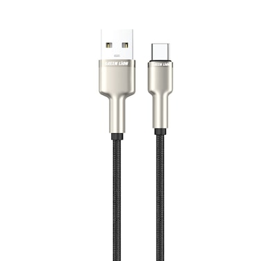 كابل جرين لايون USB-A إلى USB-C المضفر بمعدن الزنك، شحن ومزامنة، آمن وموثوق، سرعة نقل تصل إلى 480 ميجابت في الثانية، متوافق مع مختلف الأجهزة، شحن 18 واط، يتحمل 10000 انحناء، متين - أسود
