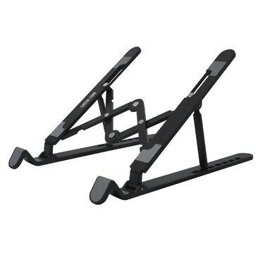 حامل لابتوب قابل للطي من جرين لايون، 7 زوايا إمالة قابلة للتعديل، مفصل مزدوج X، متعدد الزوايا، يدعم حتى 17 إنش، يتحمل 5 كجم، تبديد حرارة سريع، مانع للانزلاق، محمول - أسود
