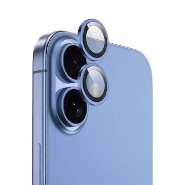 Green Lion HD Plus Camera Lens Protector for iPhone 16/16 Plus, Easy Installation, 9H Durable Glass, Anti-Scratch, Anti-Glare Coating, Shatter Protection - Blue
