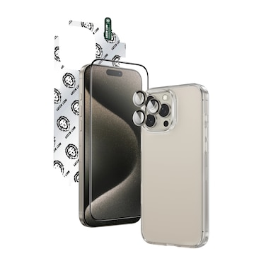 Green Lion 4-in-1 Defender Pack for iPhone 16 Pro Max, Anti-Fingerprint &amp; Scratch, 3D HD Glass, Anti-Broken Edges, Anti-Yellowing, Shockproof Case, Anti-Reflection Lens (Titanium)
