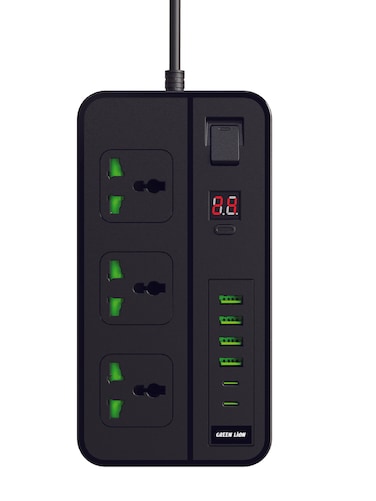 Green Lion GS-150 Power Socket, 3000W High Power, USB-A &amp; USB-C (5V 3.4A), 24H Timed Switch, Child Safety Door, Over-Voltage Protection, LED Display - Black
