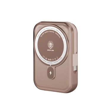 Green Lion 10000mAh Monaco MagFit Power Bank, 15W Wireless Charging, LCD Power Indicator, PD 20W Charging, Integrated Type-C Cable, Compact Design - Desert Titanium
