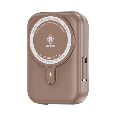 جرين ليون باور بنك موناكو 2000mAh MagFit، متوافق مع MagSafe، شحن لاسلكي، مغناطيس قوي، شاشة LCD، تصميم مدمج مع كابل Type-C - تيتانيوم صحراوي.
