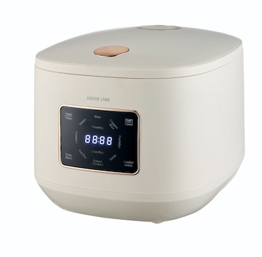 طباخ الأرز الرقمي جرين لايون GRC-20 سعة 5 لتر تسخين 900 وات 8 أوضاع طهي درجة حرارة من 55 إلى 100°C تحكم باللمس وضع الحفاظ على الحرارة سلك طاقة بغطاء المملكة المتحدة 1 متر سهل التنظيف أبيض
