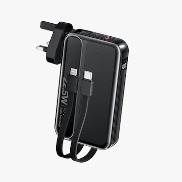 بنك الطاقة جرين لايون تشارج ميت 10000mAh   شحن سريع PD بقوة 22.5 واط، مدخل طاقة AC، كابلات مدمجة، شاشة رقمية، توافق عالمي، مقابس US/EU/UK - أسود
