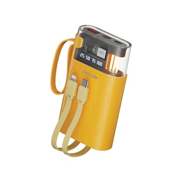 Green Lion Elixir Vault 10000mAh Power Bank   Built-in Cables, Digital Display, LED Warm Light, Silicone Lanyard, Fast Charging, QC 22.5W &amp; PD 20W Output - Yellow
