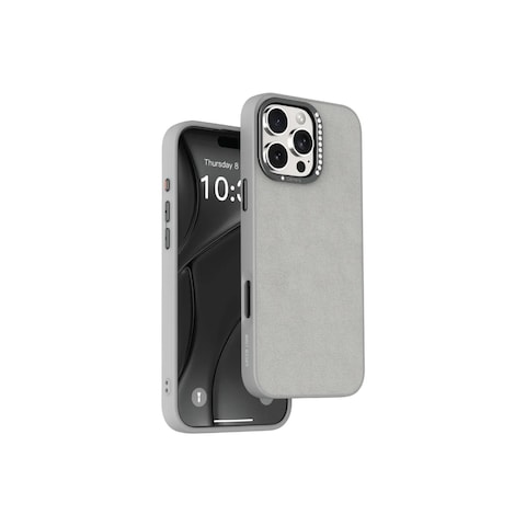 كفر جرين ليون كيمبرلي الجلدي لـ iPhone 16 Pro، متوافق مع MagSafe، حماية للكاميرا، مقاوم للخدوش، تشطيب جلدي، تصميم رفيع، أزرار معدنية (رمادي)
