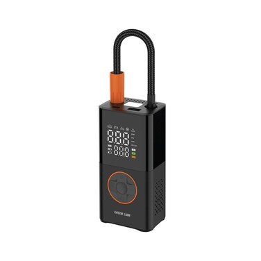 ضاغط هواء انفلاتور جرين ليون GTI-01، طاقة 50 واط، نطاق ضغط 0-150 PSI، سرعة تضخيم 18 لتر/دقيقة، وقت تضخيم 8 دقائق، شاشتين LCD، مصباح LED، بطاريتين 1800 مللي أمبير × 2، أسود
