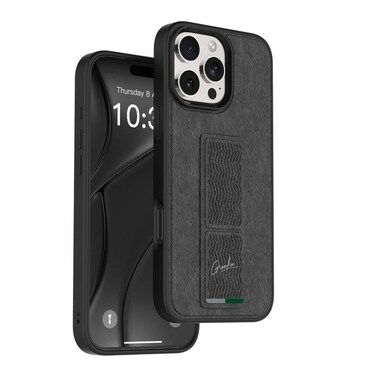 حافظة جرين لايون متعددة الوظائف مع قاعدة كيك ستاند متوافقة مع آيفون 16 برو، حماية ضد الخدوش، حماية الكاميرا، حماية من الصدمات، دفاع ثلاثي، تشطيب جلدي - أسود
