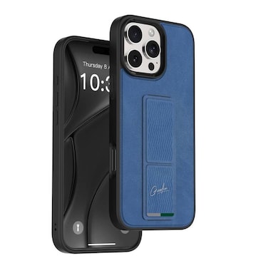 حافظة جرين لايون متعددة الوظائف GripX مع حامل مغناطيسي متوافق مع iPhone 16 Pro Max، مقاومة للخدوش، حماية الكاميرا، حماية ضد الصدمات، دفاع ثلاثي شامل، تشطيب جلدي – أزرق