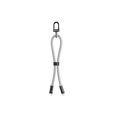Green Lion Keychain Lanyard Type-C to Type-C 60W, Aluminum Alloy Buckle, 480Mbps Data Transfer, 30cm Length, Charge &amp; Sync, Secure &amp; Durable, Zinc Alloy Shell, 10000 Bends - Gray
