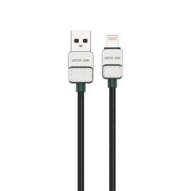 Green Lion Braided Electroplated 1m Cable, Wide Compatible, Charge &amp; Sync, Secure &amp; Safe, High Transfer Speed, Reliable Charging, Enhanced Durability, 10000 Bends, USB A to Lightning 12W