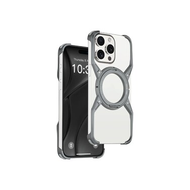 كفر جرين ليون إيدج X بدون حواف لهاتف آيفون 16 برو ماكس، متوافق مع ماج سيف، زاوية عمودية قابلة للتعديل 100°، دوران 360°، تصميم حامل، حواف مرتفعة - رمادي
