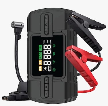 Green Lion 12V Jump Starter, 12000mAh, Power Bank, Flash Light, Air Compressor, USB-C Input 5V/3A, 9V/2A, 12V/1.5A, Jump Starter 20 Times, Air Pump for 5 Tires, 150 PSI, Black
