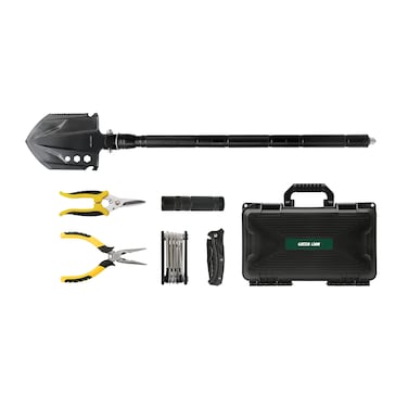 Green Lion Survival X9 Outdoor Tool Kit, Multi-Tool Knife, LED Flashlight, Foldable Shovel, Repair Tool Set, Electrician's Plier, Wire Cutter, 3 Flashlight Modes, Portable, Black
