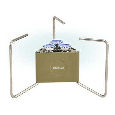 Green Lion 3 Burner Foldable Camping Stove, 3 Copper Burners, 8000W Thermal Power, Compact Design, Adjustable Flame, 90 g/h Gas Use, 15kg Max Load, Butane Compatible
