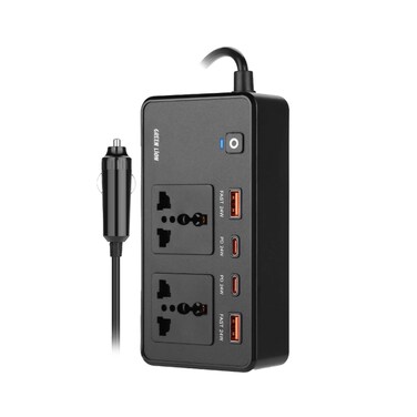 Green Lion GC-200 Car Inverter, 200W, 2 USB-A, 2 USB-C, 2 AC Sockets, PD24W &amp; QC3.0, 10.8-15.5V Input, AC220V Output, Black
