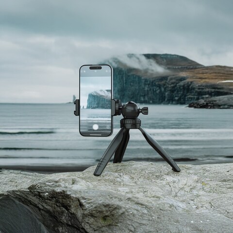 Green Lion Mini Tripod with Phone Holder, 360&deg; Rotation, 90&deg; Tilt Ball Head, 2-Angle Adjustable, Non-Slip Feet, 2.5kg Load Capacity, Universal Compatibility, Black
